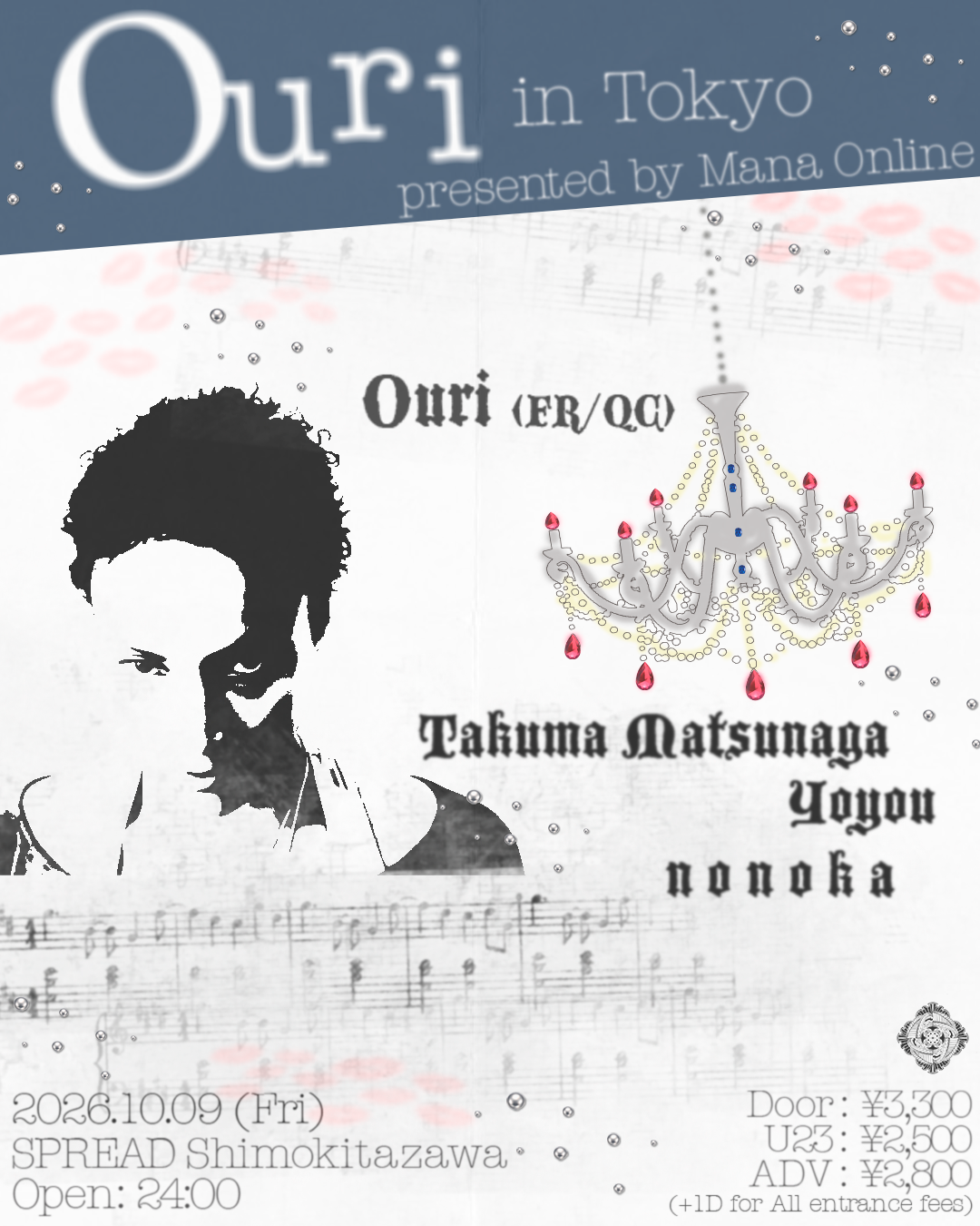 Flyer for Ouri in Tokyo presented by Mana Online at SPREAD